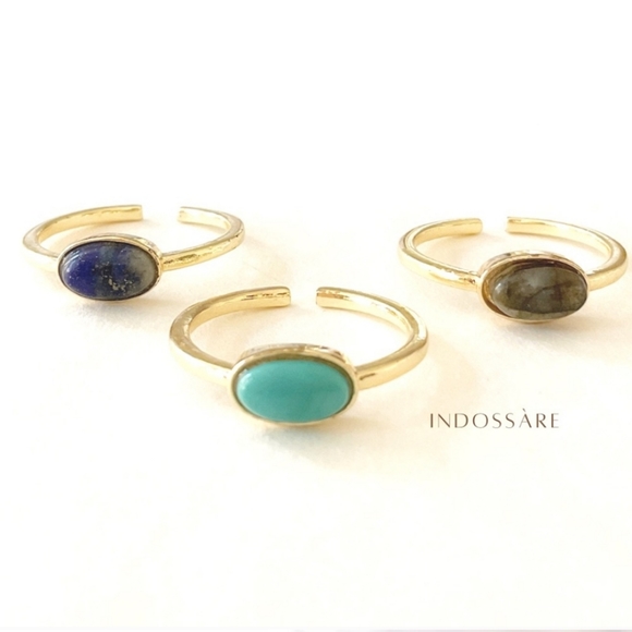 Adjustable Semi Precious Oval Stacked Ring Set of 3 - Picture 4 of 7